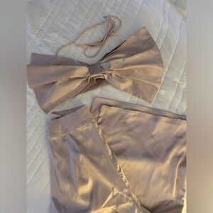 SILK BOW SET!!! Super cute!!! Long flowing silk pants with a crop top bow!